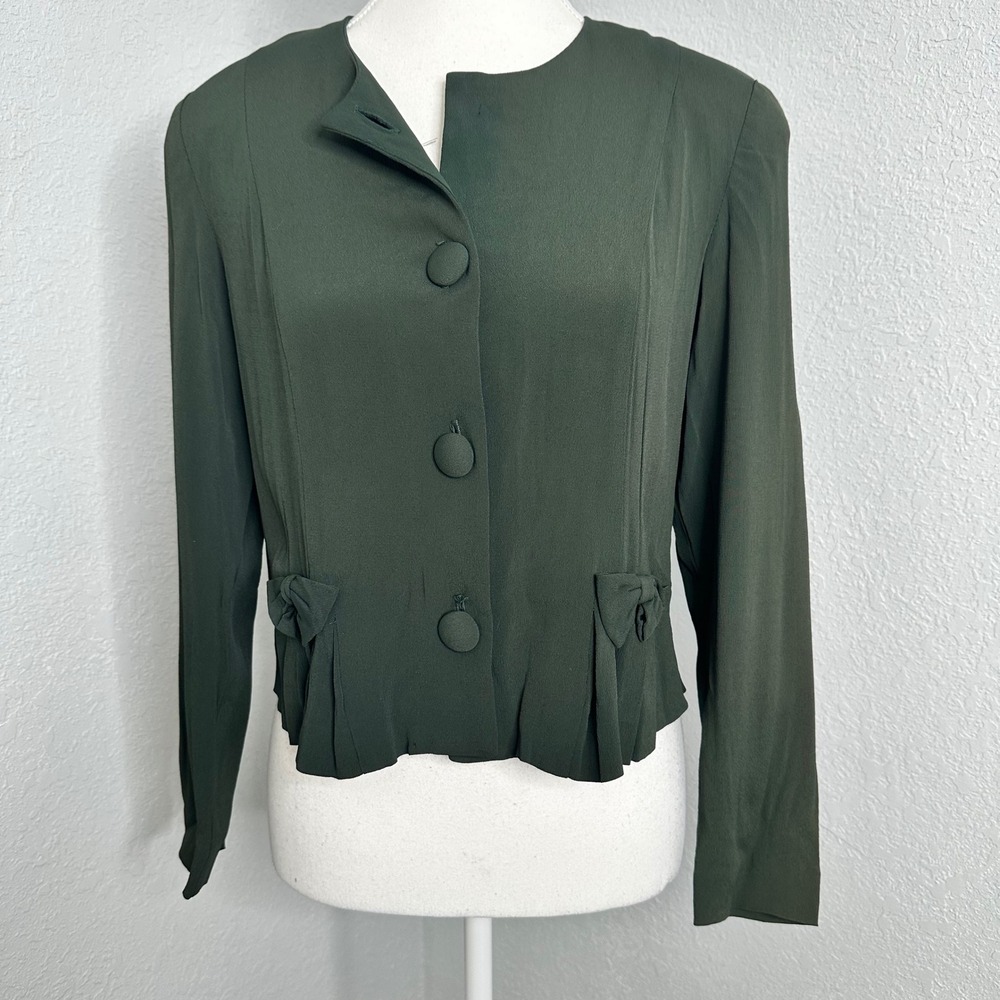 Donna Ricco New York Olive Green Bow Detail‎ Career Long Sleeve Jacket Size 4